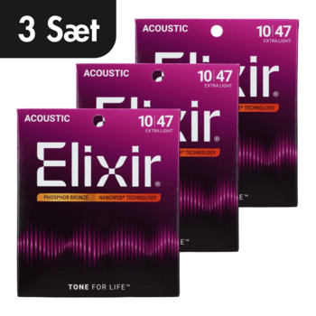 3 Sæt - Elixir Nanoweb Extra Light Phoshpor Bronze